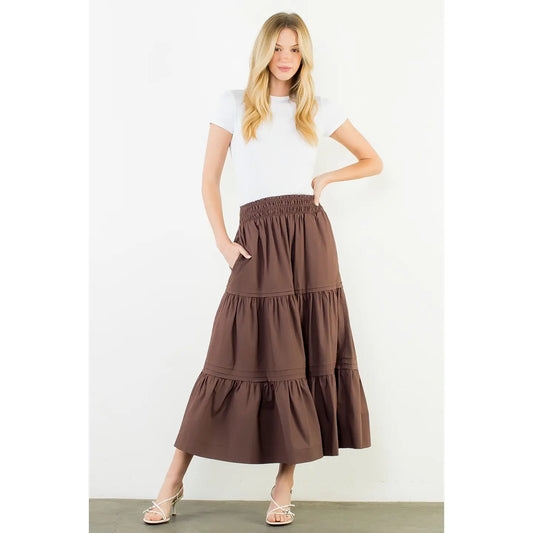 Brown Long Tiered Skirt