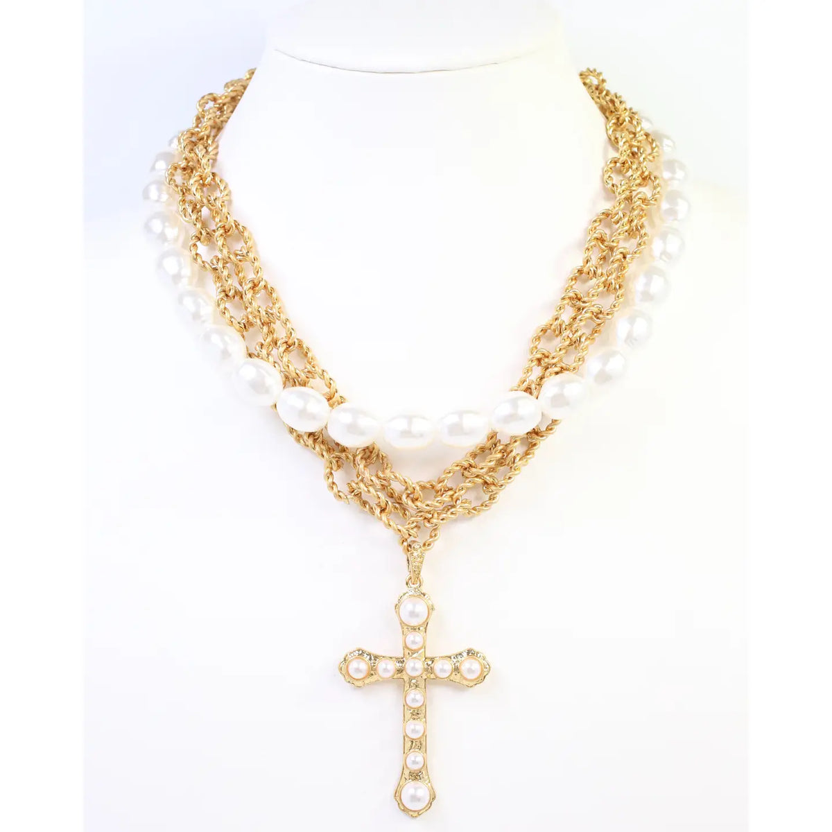 Sahara Pearl Cross Pendant Necklace