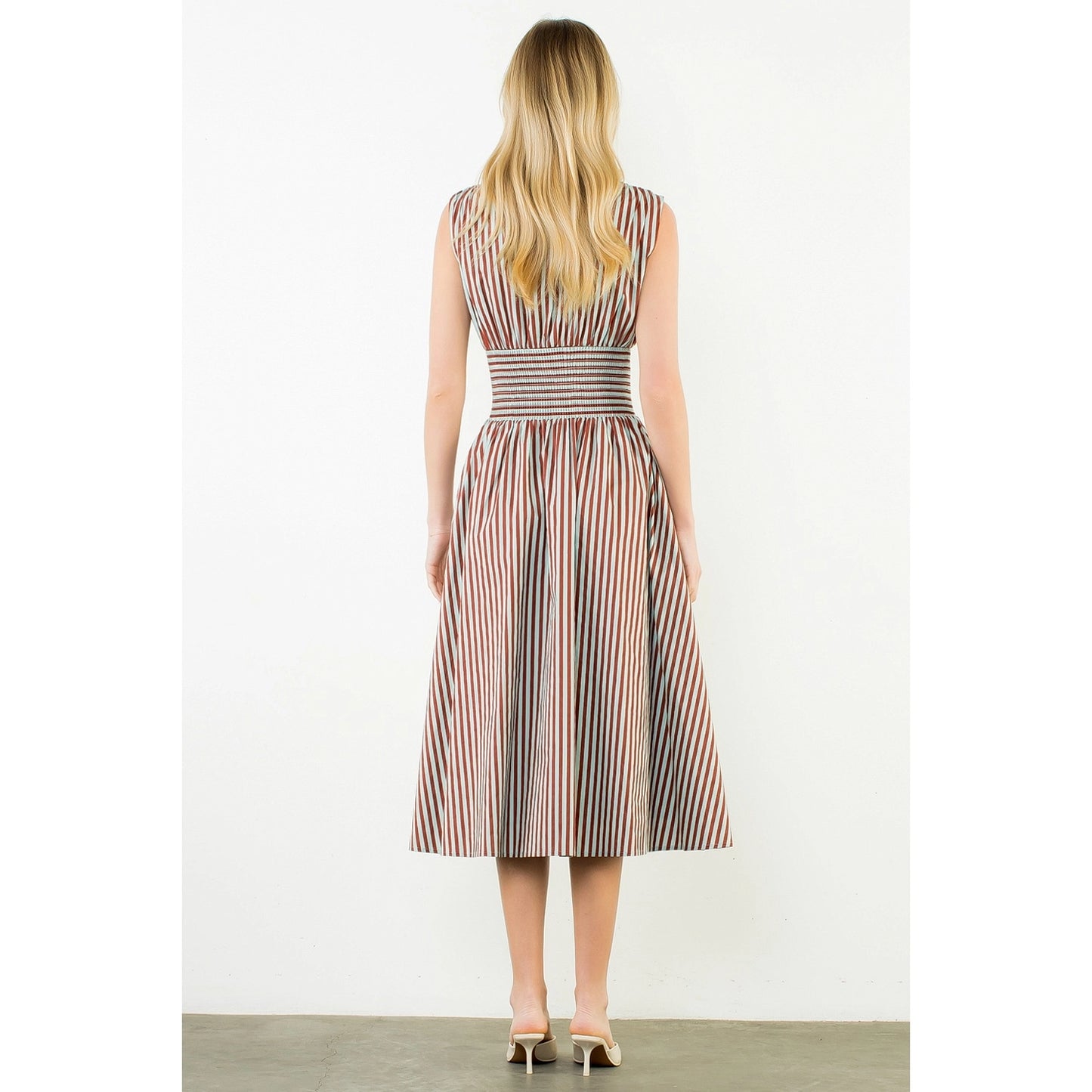 Brown Striped Zippered Dress