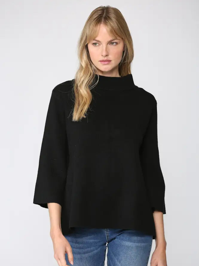 Black Mock Neck Pull Over Bell Sleeve Sweater