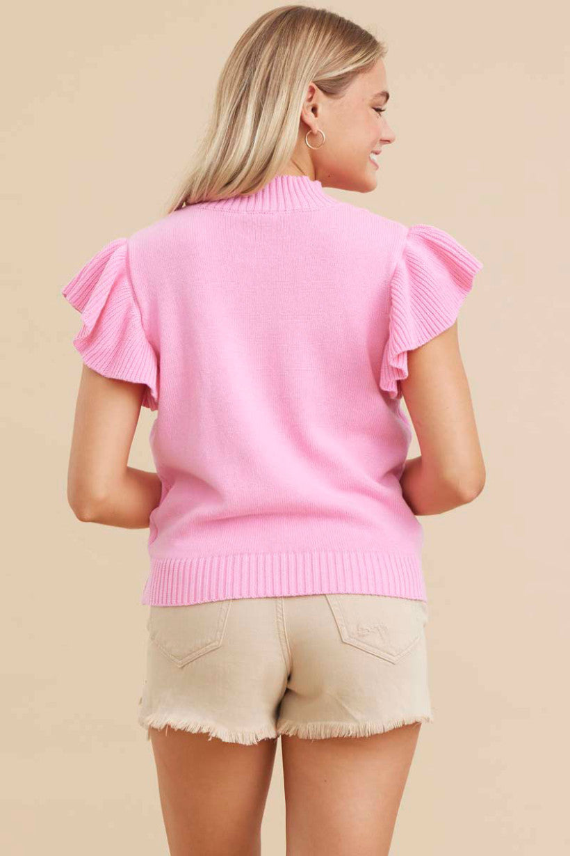 Bubble Gum Ruffled Sleeve Sweater