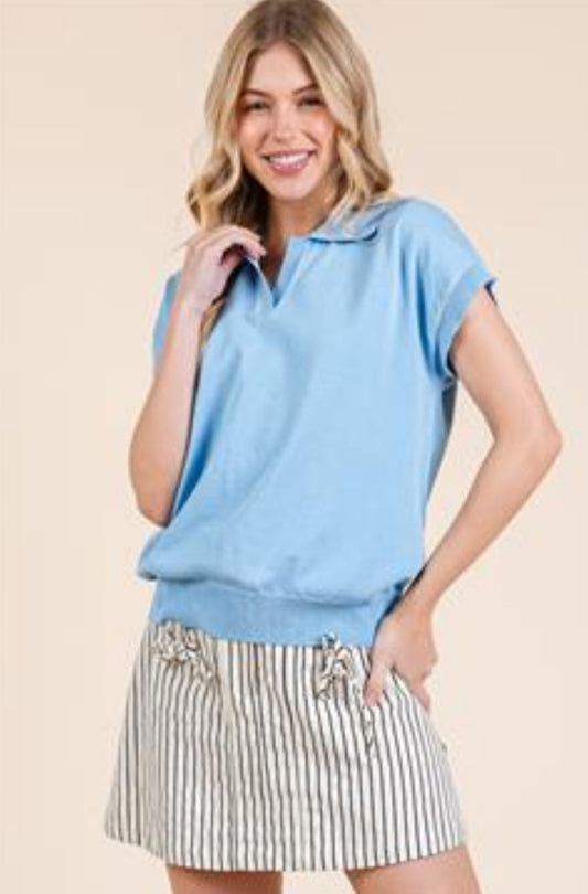 Baby Blue Collared Top