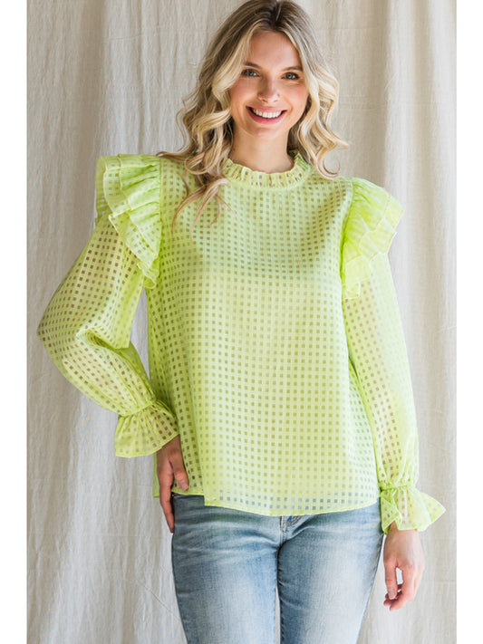 Neon Yellow Textured Check Top
