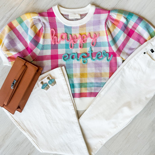 Happy Easter Gingham Sweater
