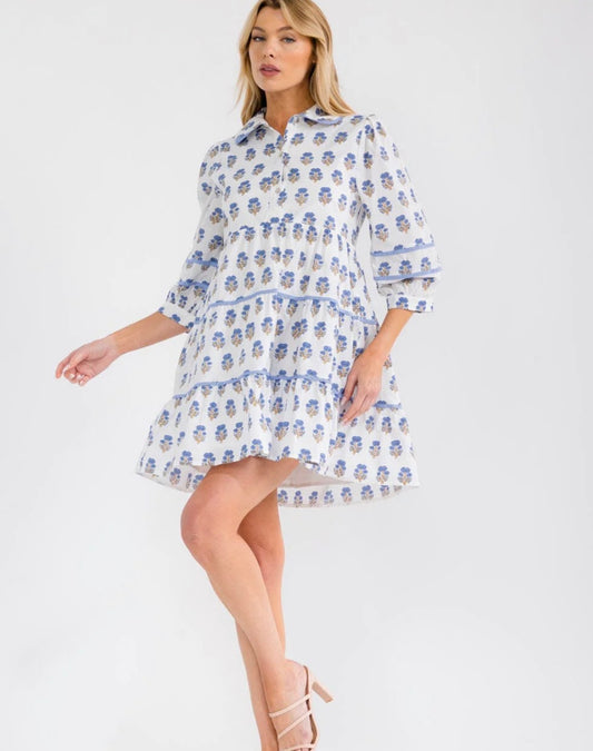 Women’s Blue Half Button Dress