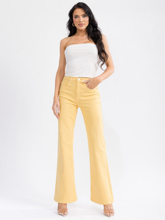 Soft Yellow High Rise Flare Jean