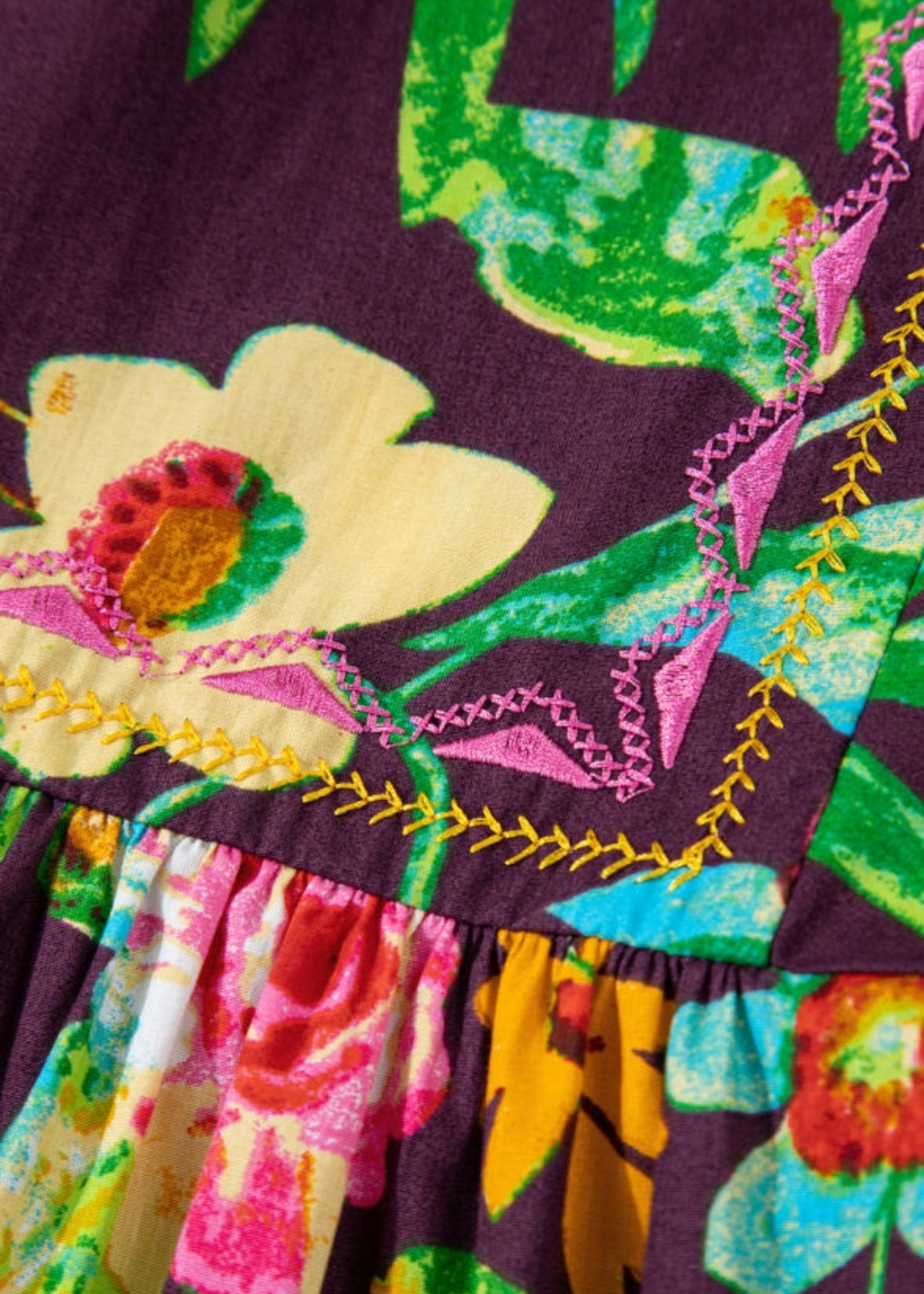 Embroidered Detail Floral Contrast Top