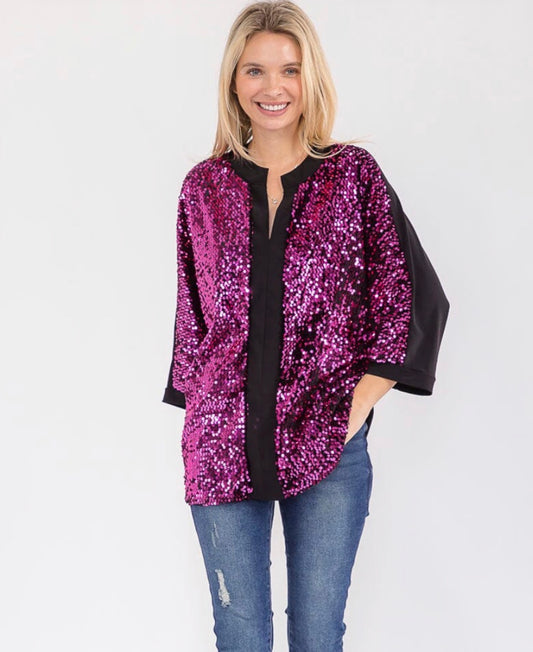 Purple Sequin Party V-Neck