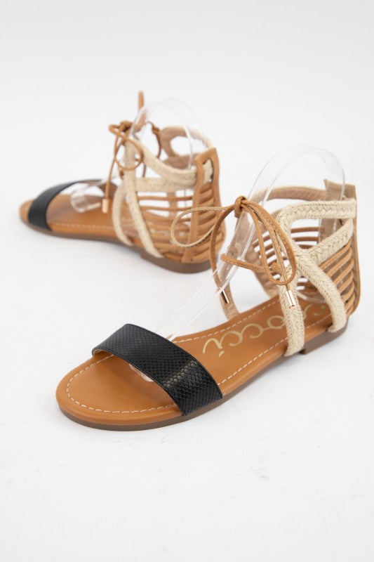 Black Snake Woven Ankle Strap Sandal