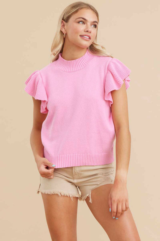 Bubble Gum Ruffled Sleeve Sweater