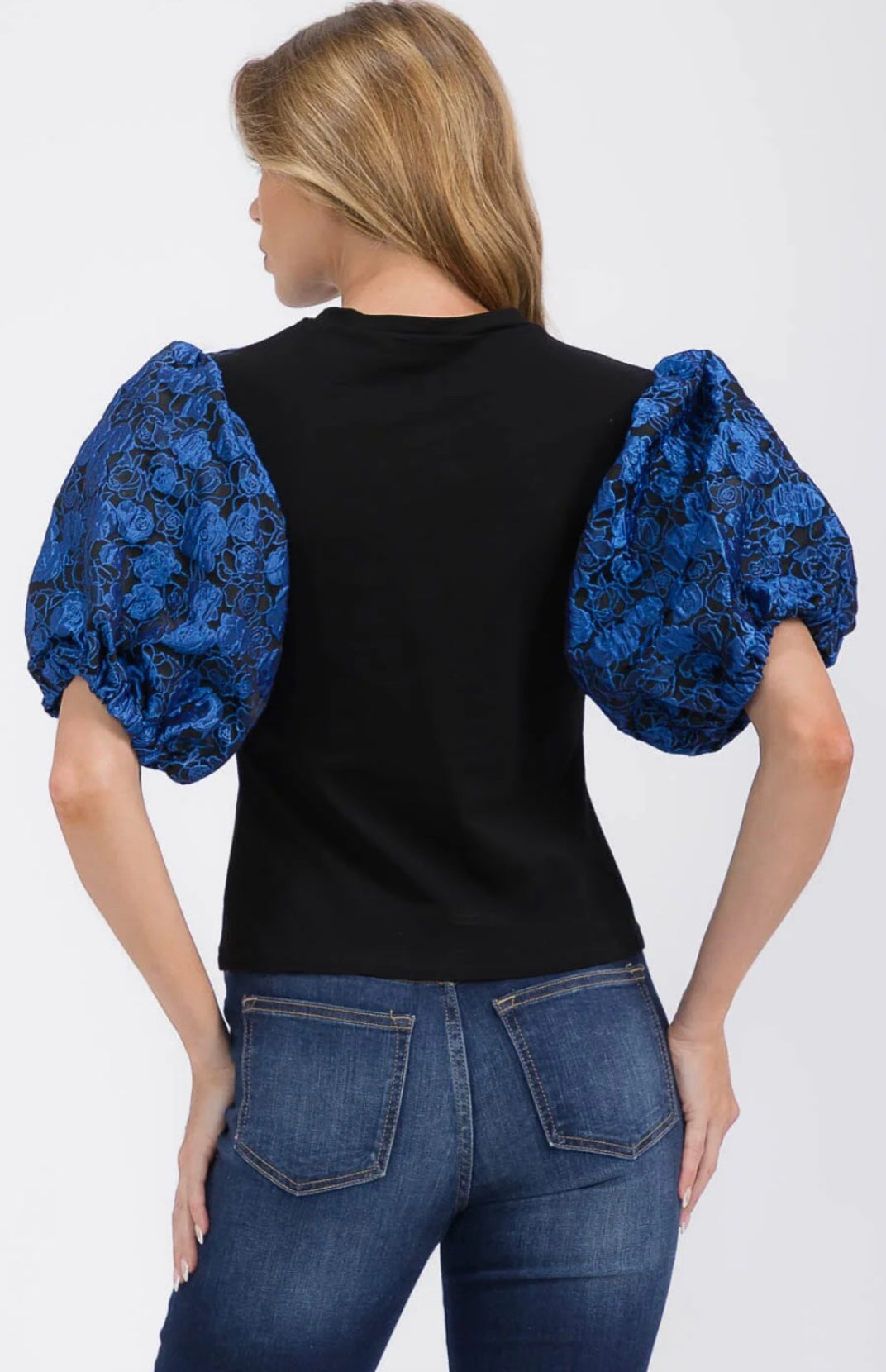 Blue Floral Puff Sleeve Blouse