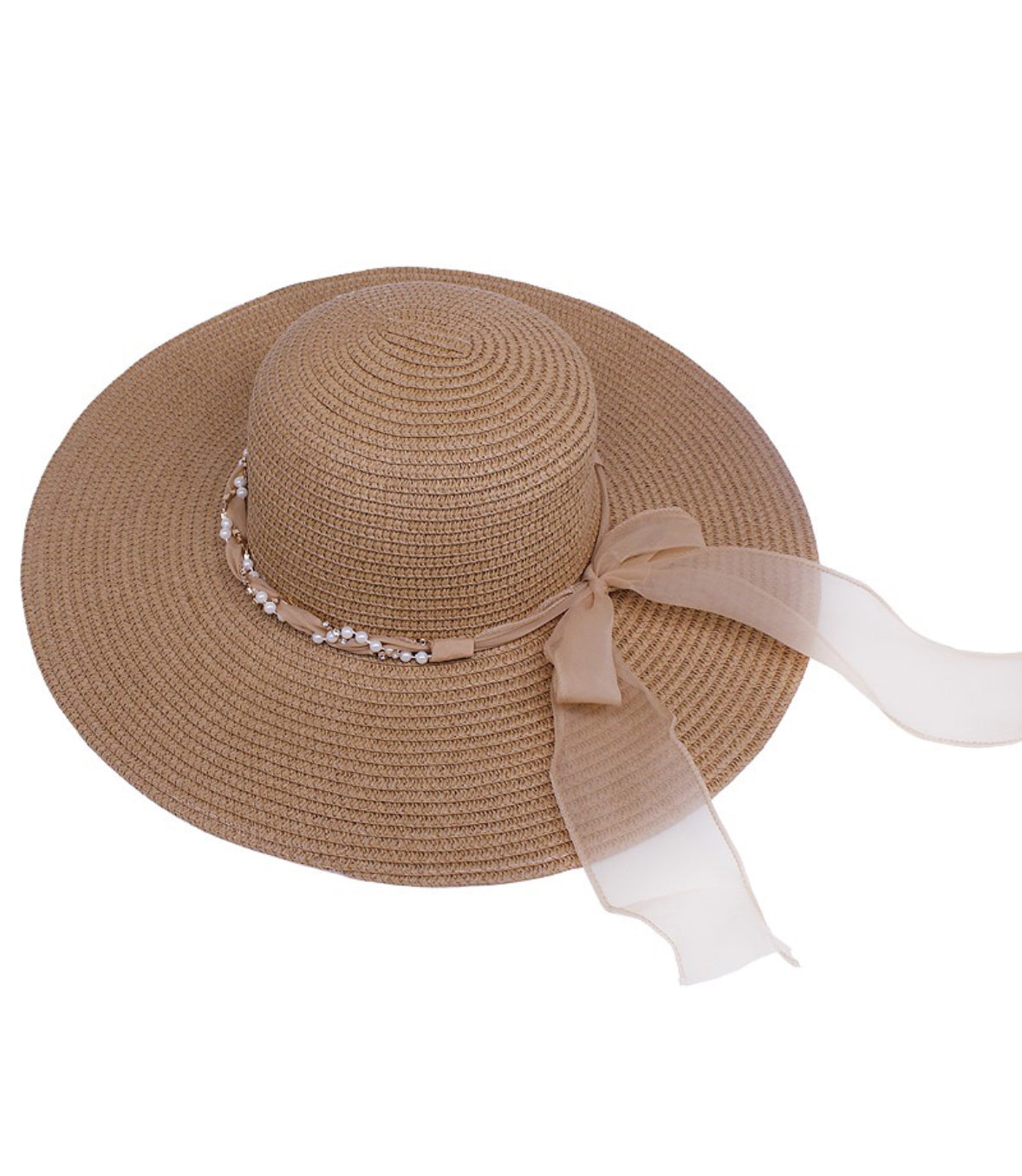 Chiffon Pearl Ribbon Sun Hat