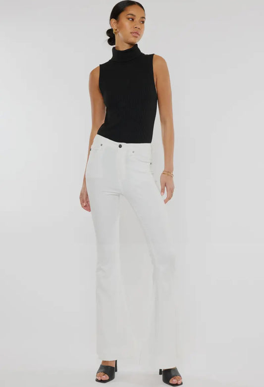 White Stretchy High Rise Flare