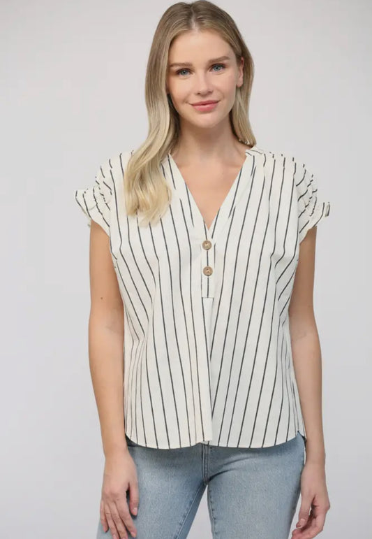 Cream + Navy Linen Blend Top