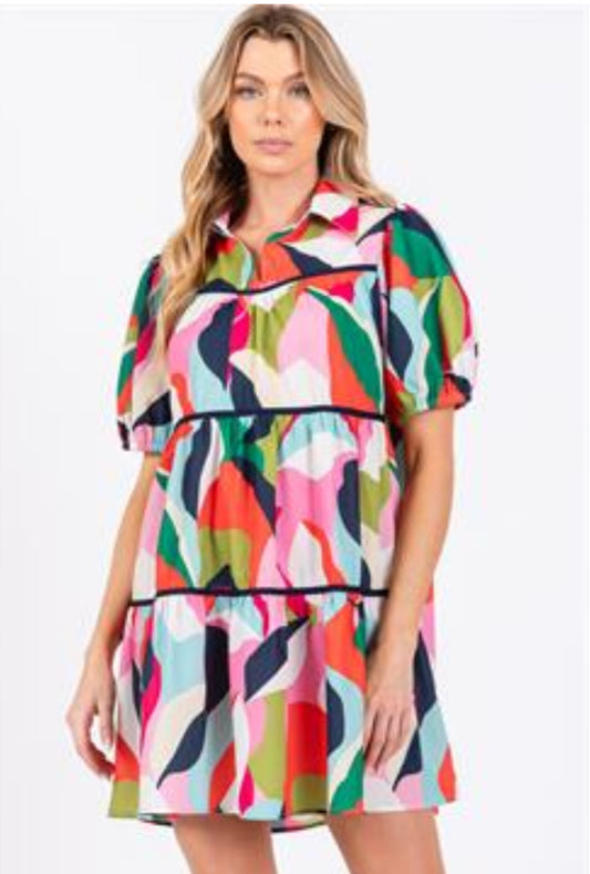 Multicolor Tiered Baby Doll Dress