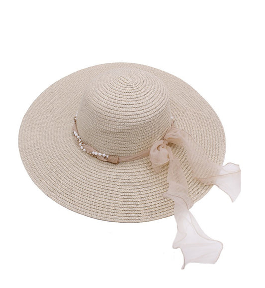 Chiffon Pearl Ribbon Sun Hat