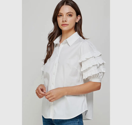 Ruffle Detail Poplin Button Up