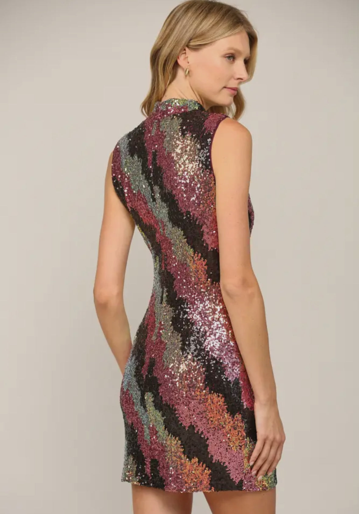 Mock Neck Sleeveless Sequin Dress