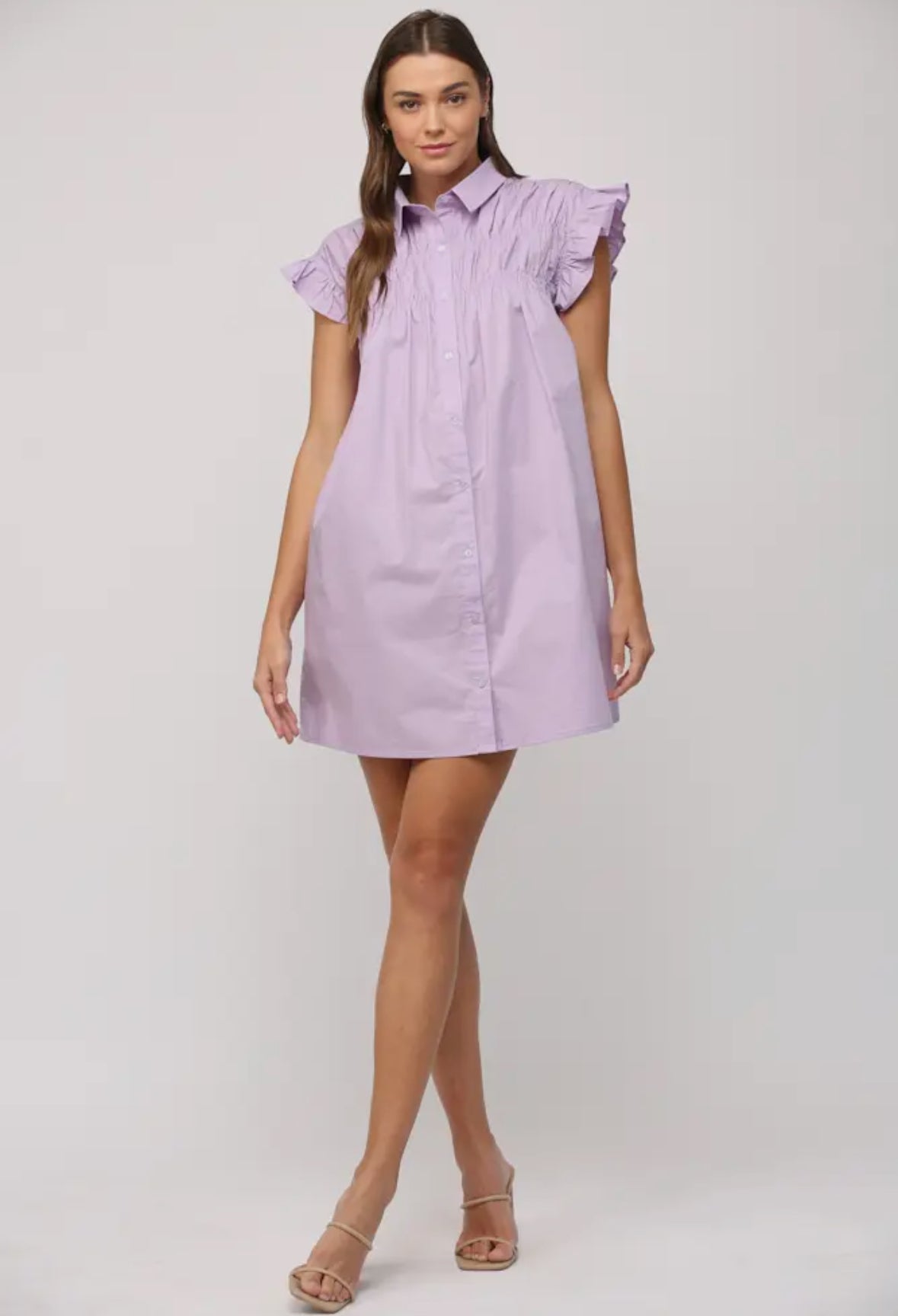 Lavender Flutter Shirt Dress
