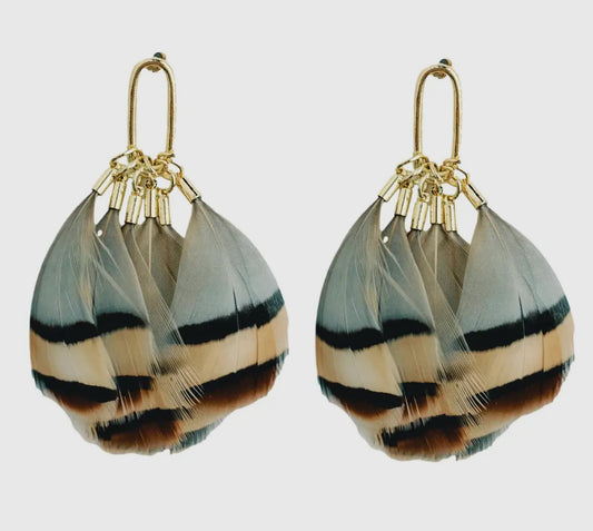 Brown Striped Feather Tassel Earring