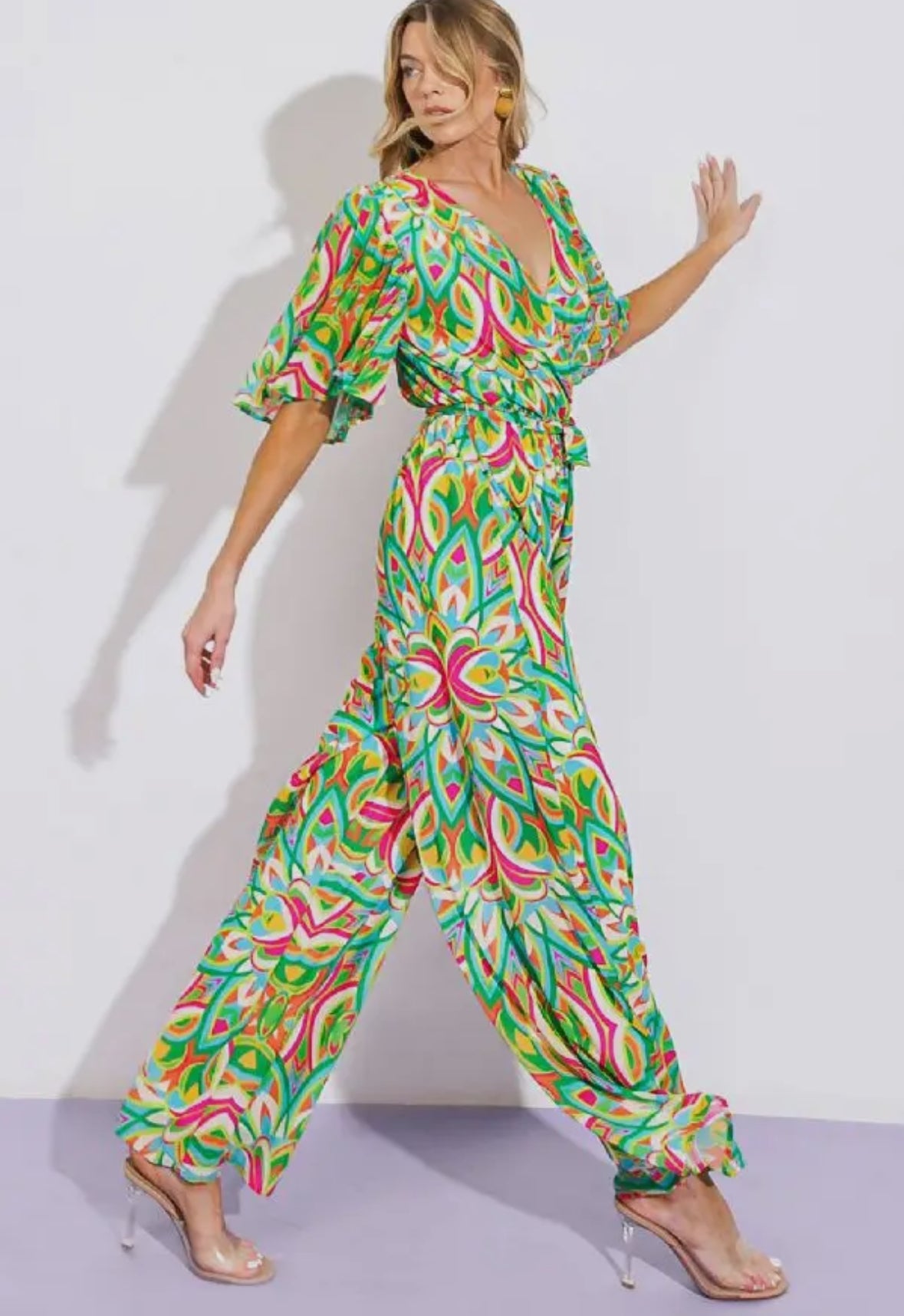 Bold Green Printed Woven Jumpsuit