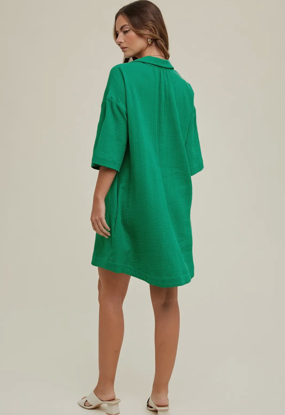 Green Gauze Button Up Dress