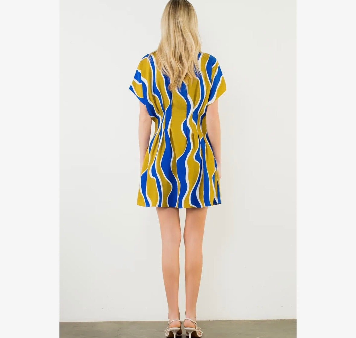 Cinched Waist Wavy Stripe Dress