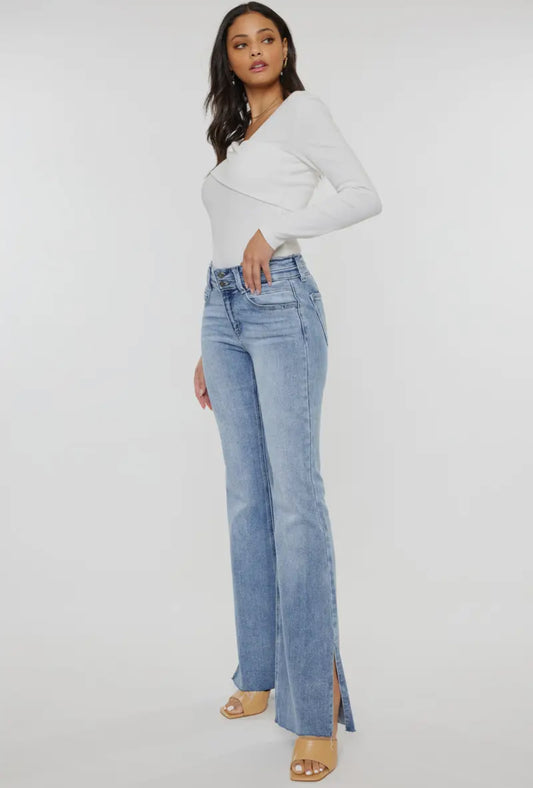 MidRise Double Waist Band Flare Jean