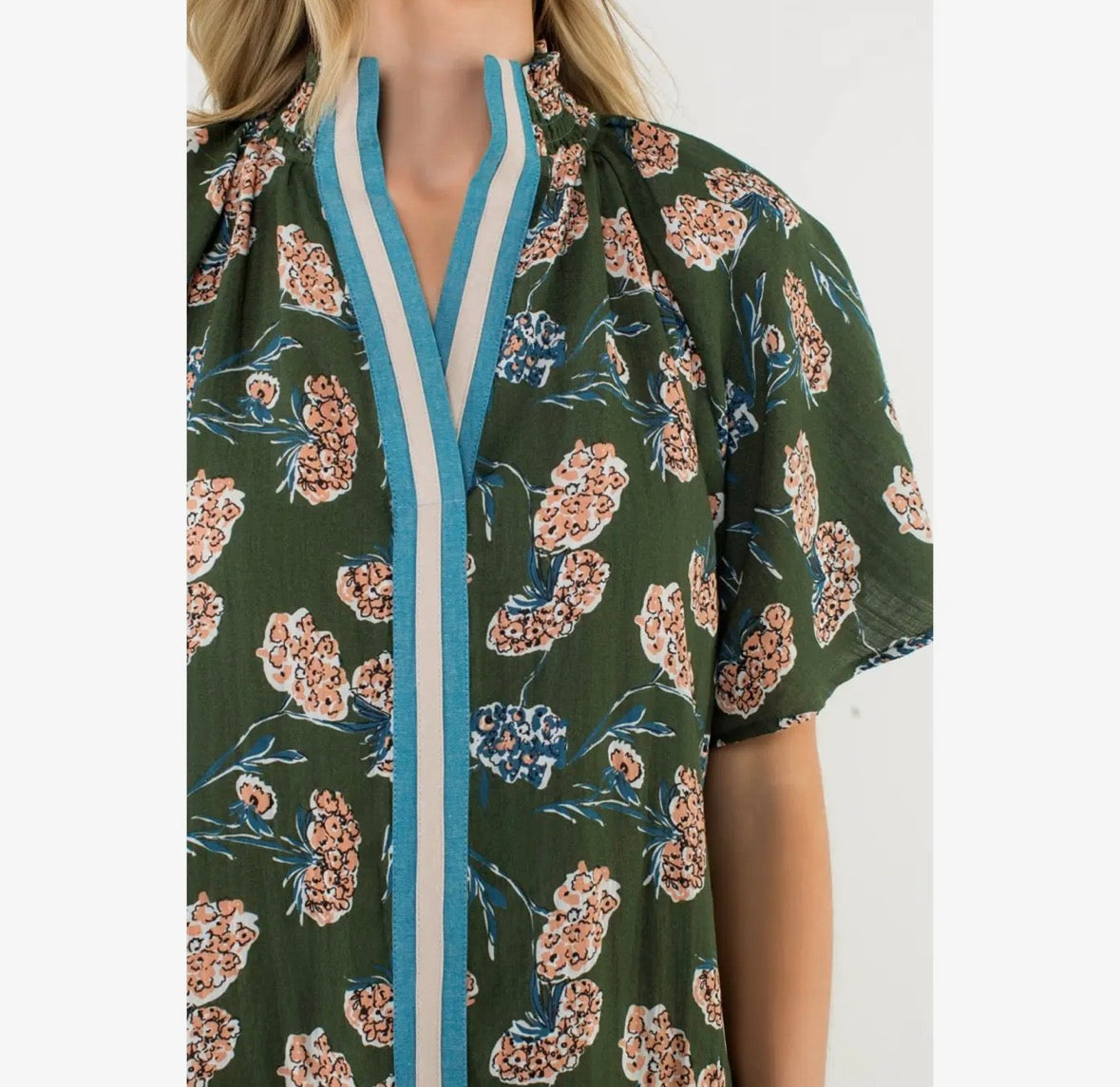 Olive Green Contrast Trim Top