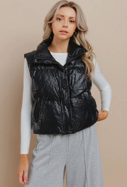Black Shiny Puffer Vest