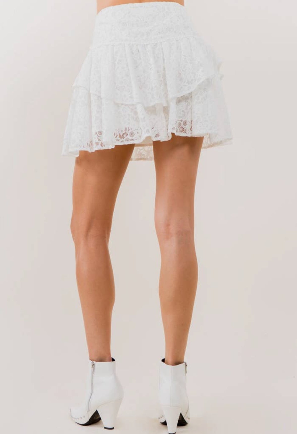 White Lace Ruffle Mini Skirt