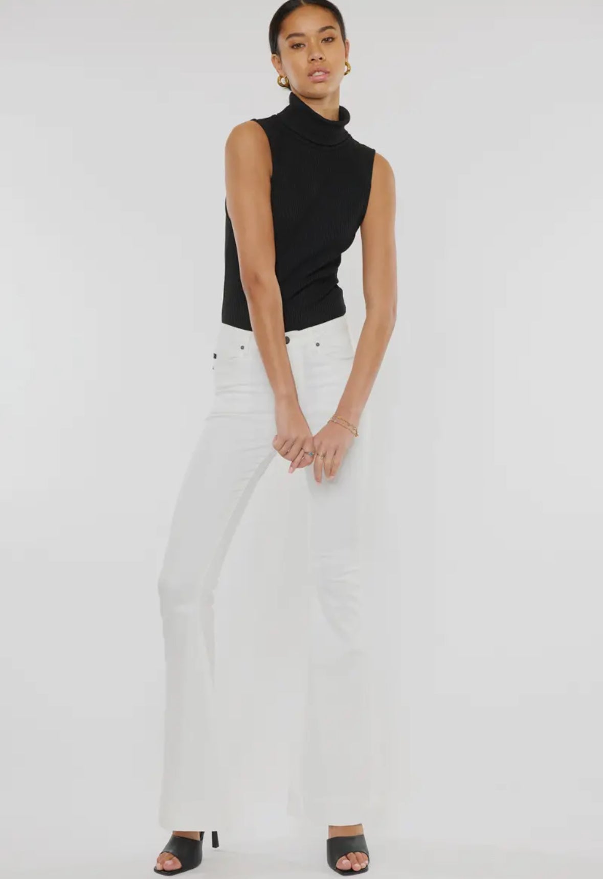 White Stretchy High Rise Flare