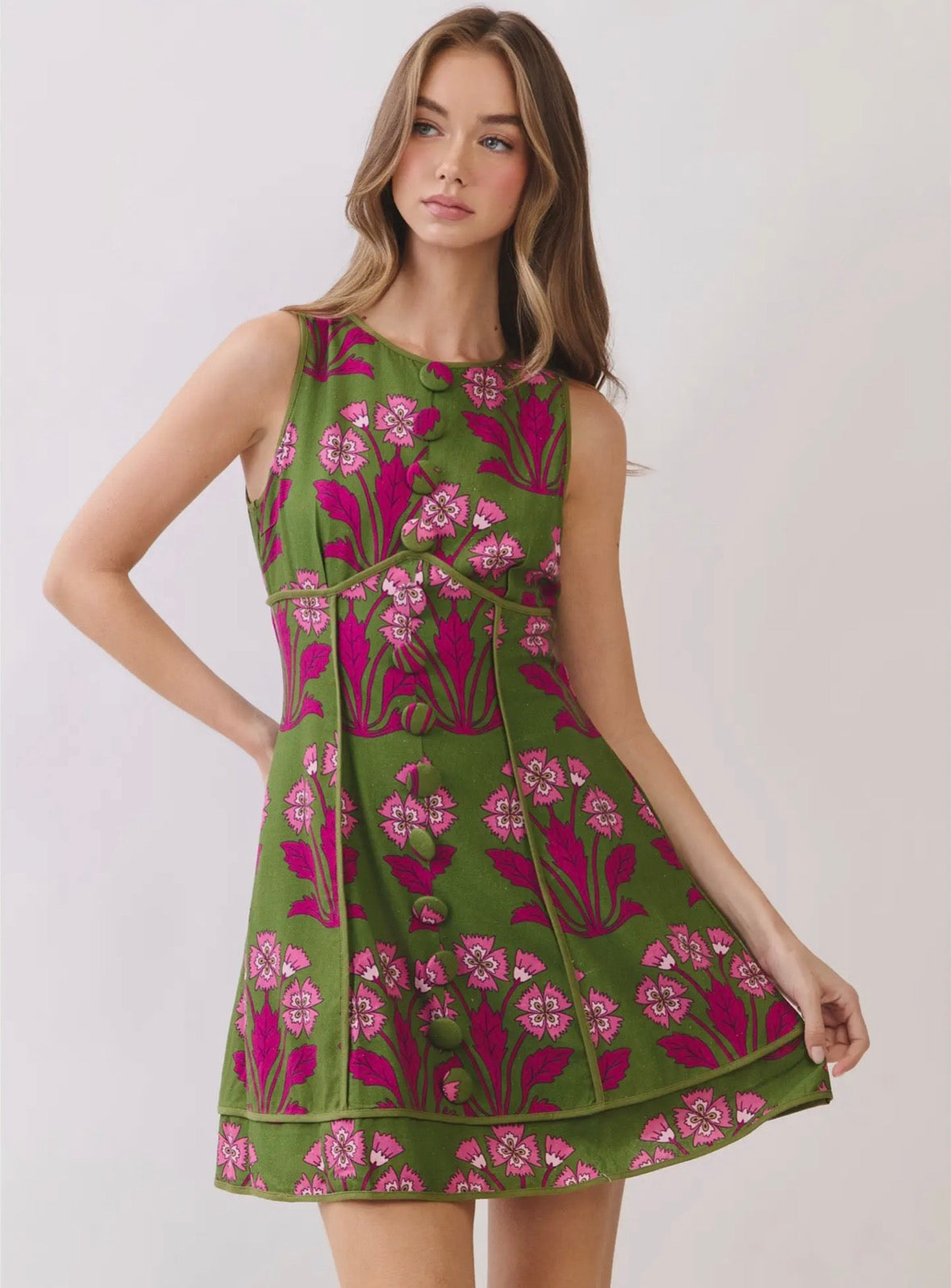 Retro Floral Print Mini Dress