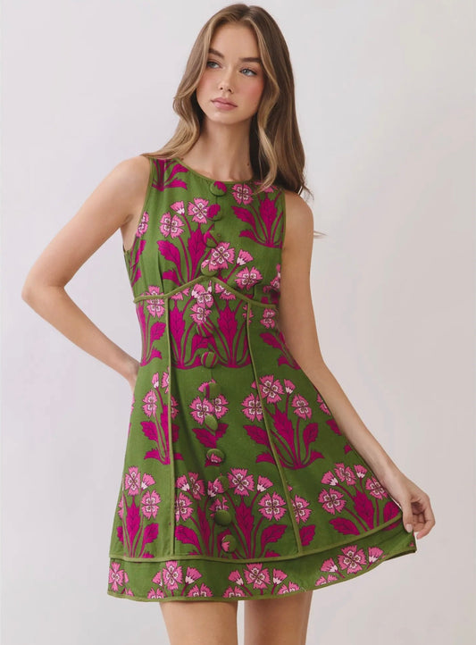 Retro Floral Print Mini Dress