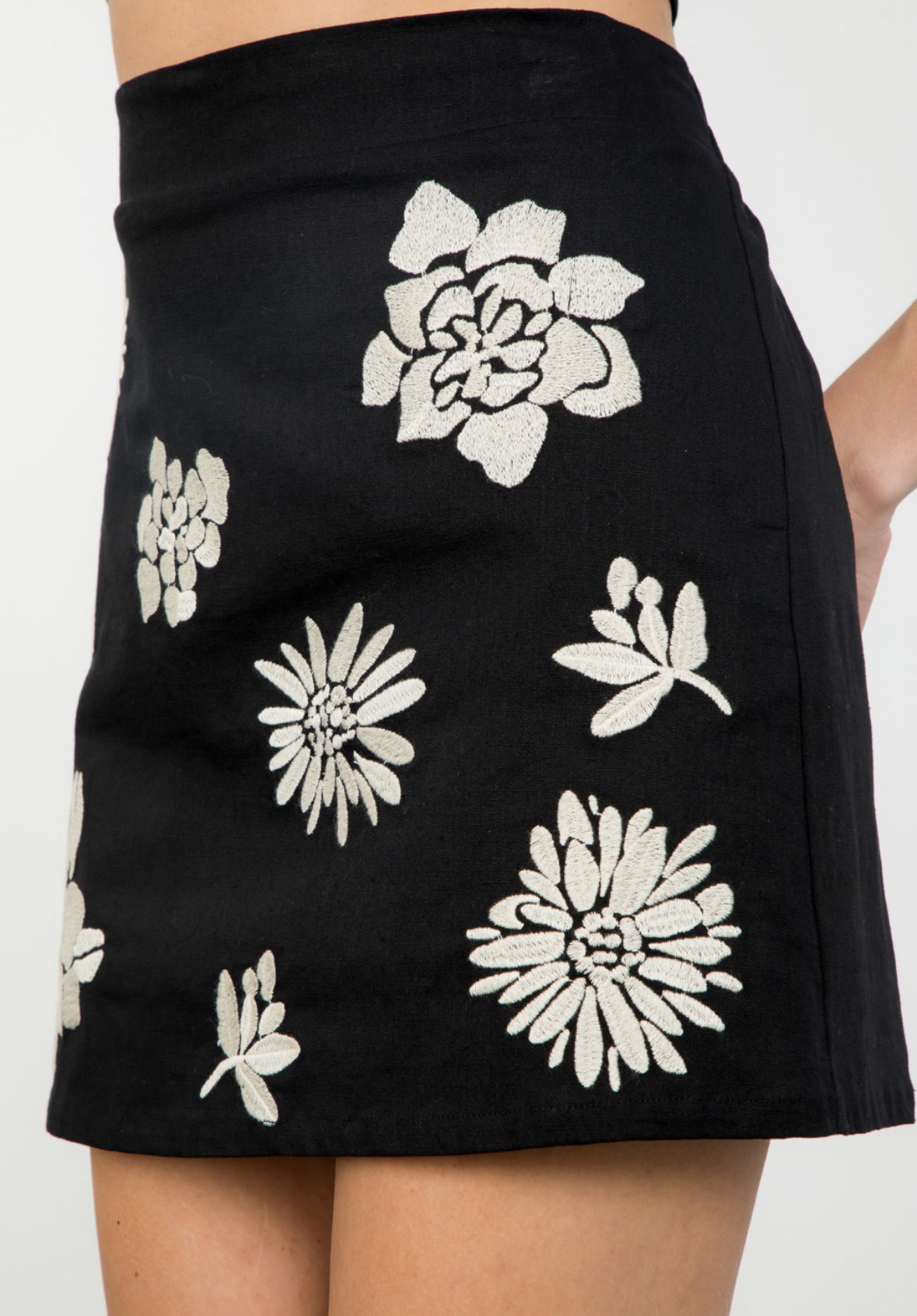 Black Embroidered Mini Skirt