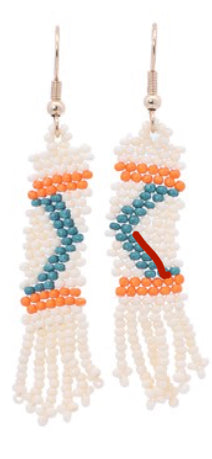 Beige Chevron Beaded Earrings