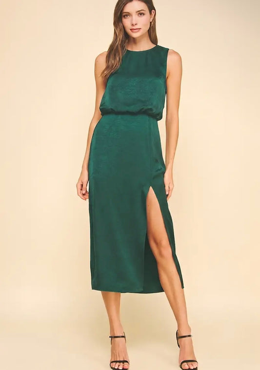 Silky Side Slit Midi Dress