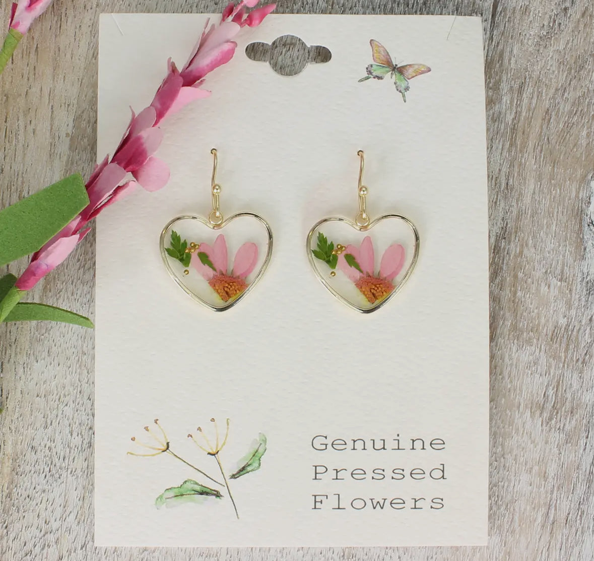 Cottage Pink Floral Hearts Earrings