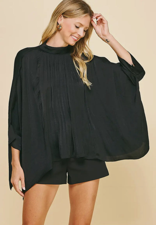 Black Pleated Satin Top