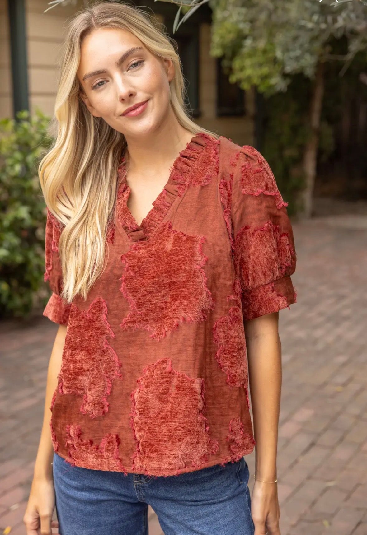 Rust Burnout Velvet Top