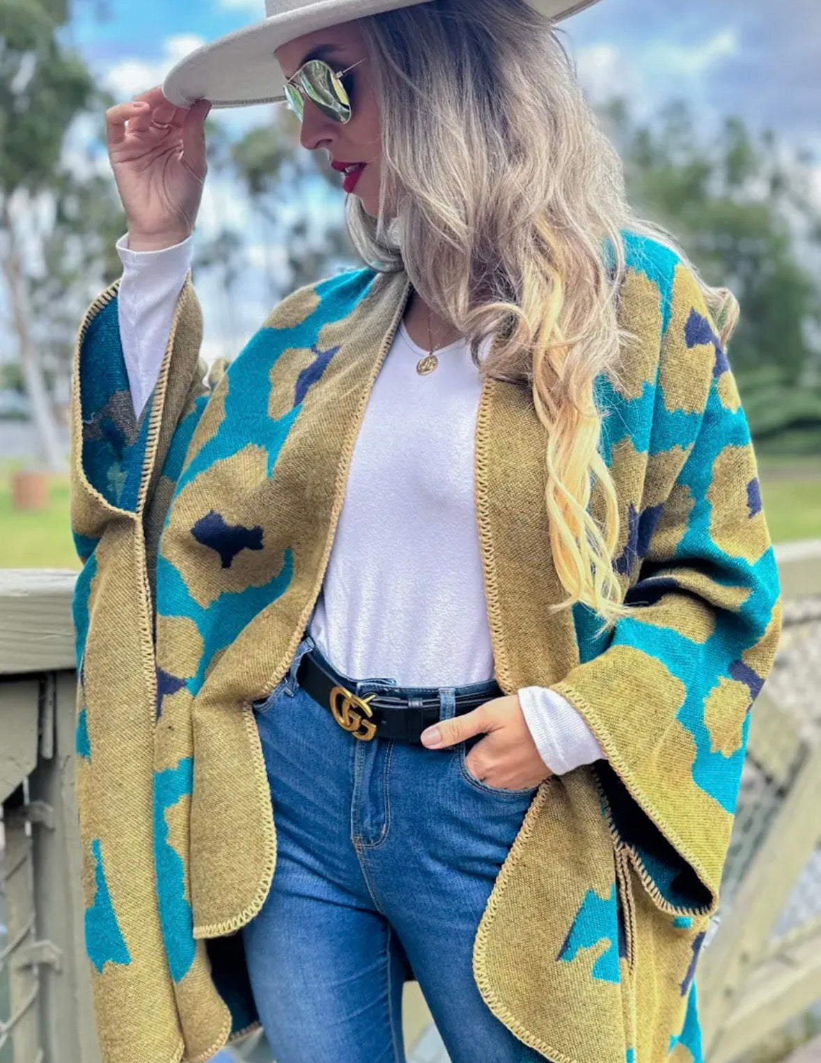 Teal Leopard Ruana Cardigan