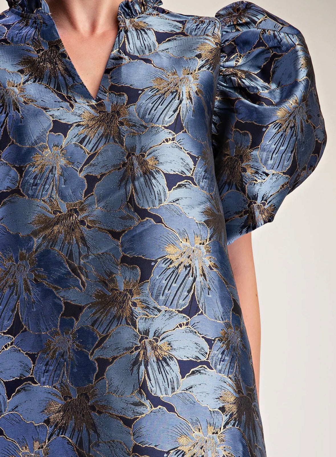 Metallic Blue Jacquard Dress