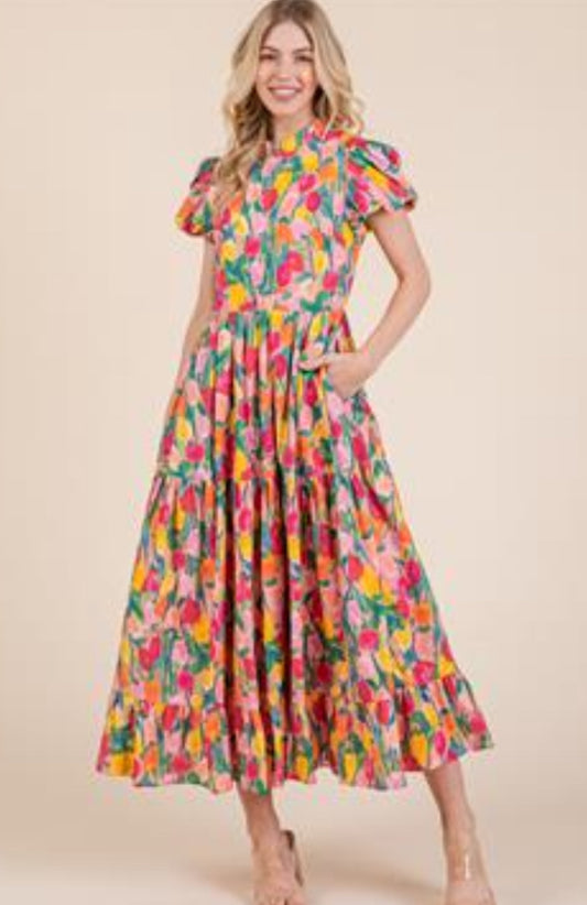 Bright Tulip Midi Dress