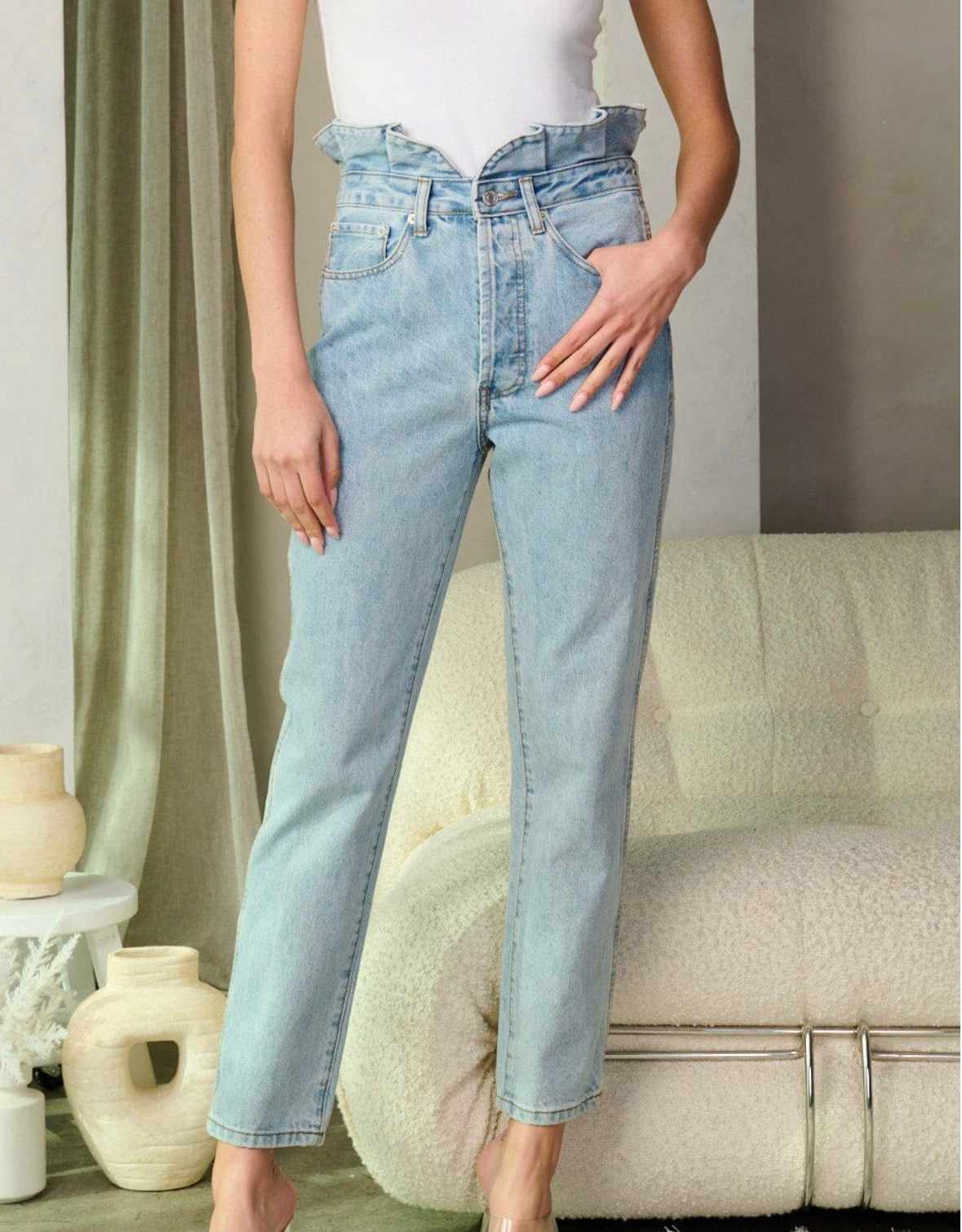 Ruffle Top High Waist Jeans