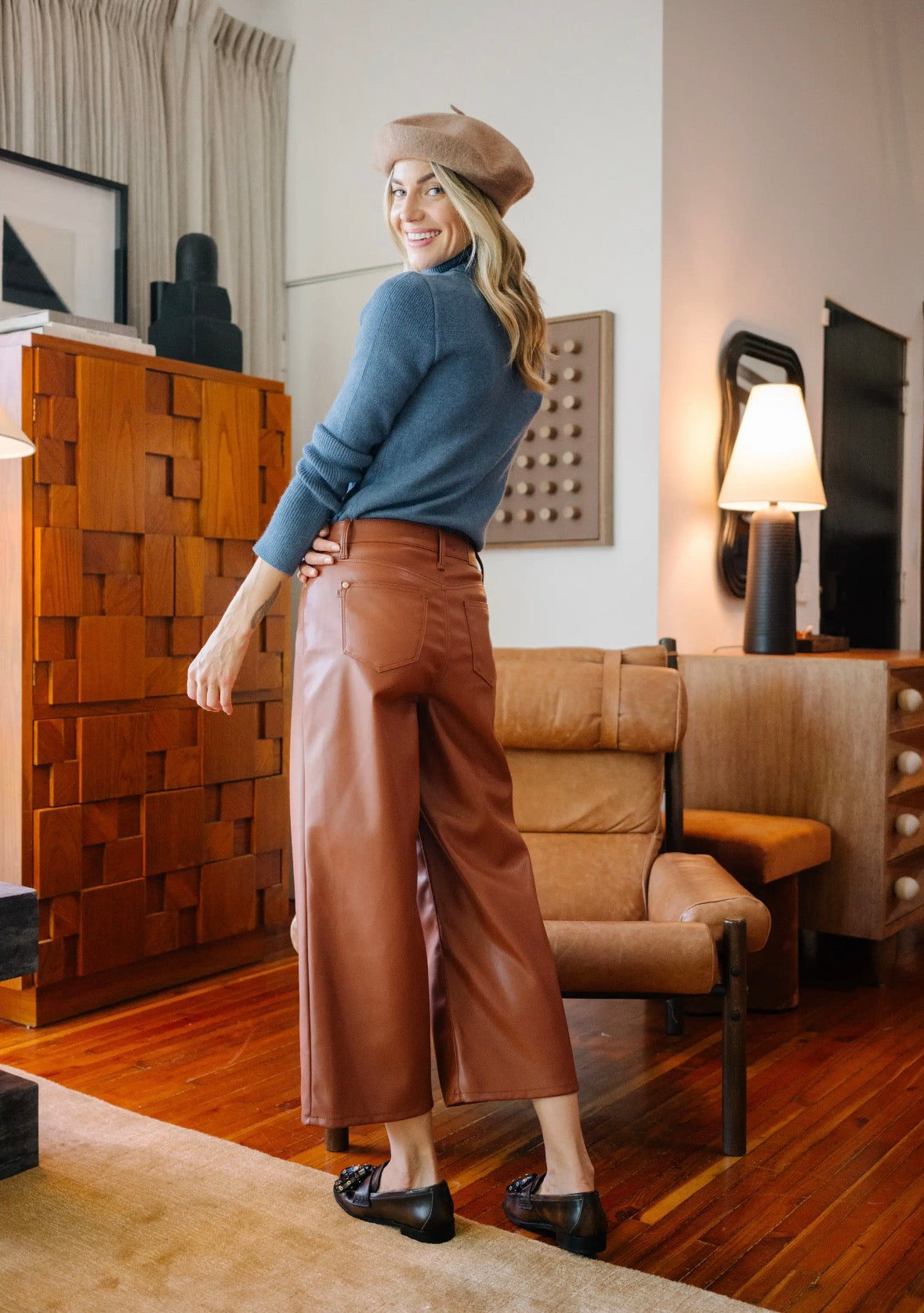 Camel Cropped Faux Leather Pant