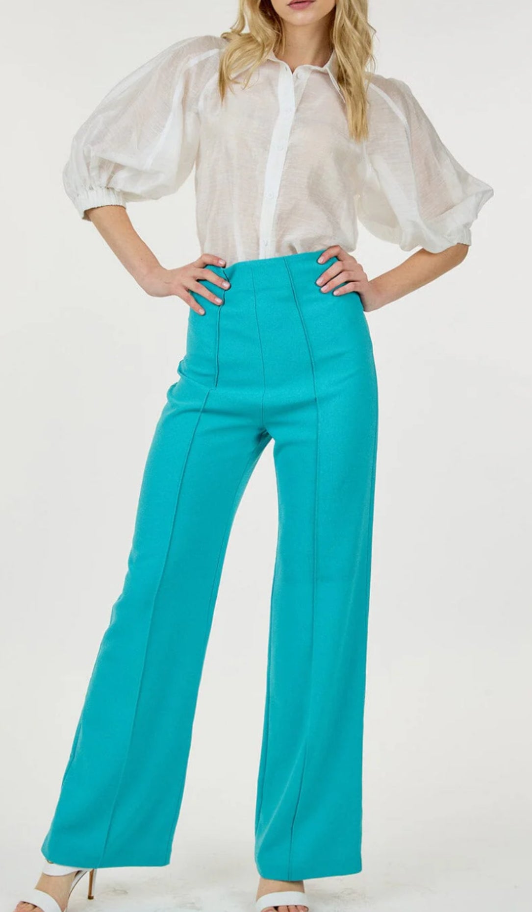 Teal Pleated Wide Leg Pants