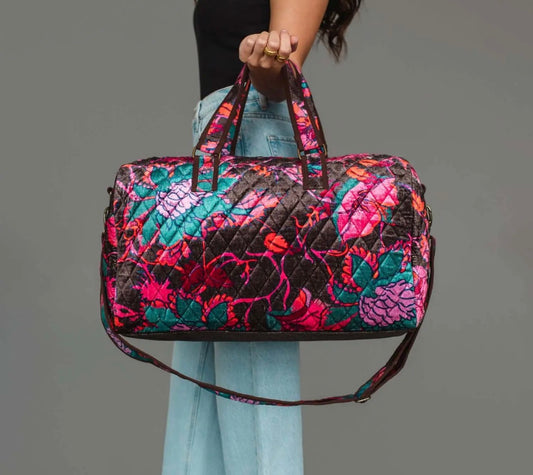 Floral Brown Contrast Duffle Bag