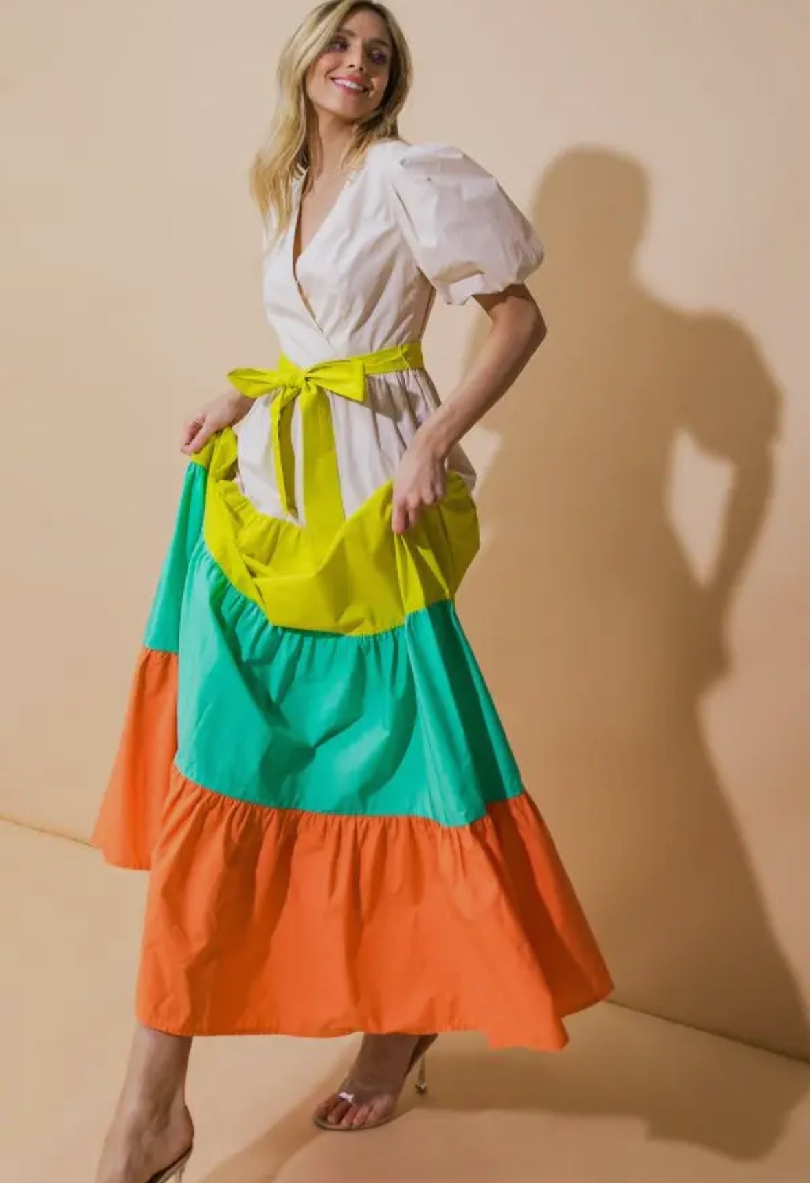Poplin Color Block Maxi Dress