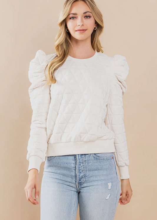Quilted Puff Shoulder Sweater