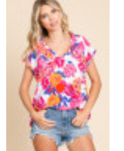 Pink & White Floral Cap Sleeve Top